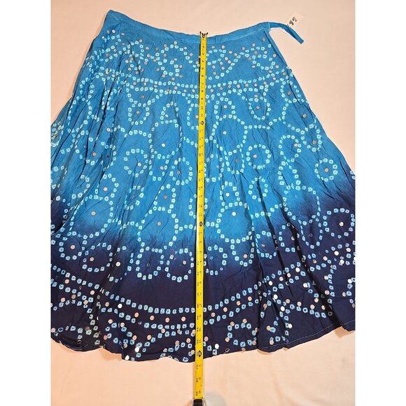 Handmade Blue boho‎ midi skirt adjustable tie waist mirror sequins One Size New - Picture 10 of 15